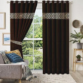 2 Pieces Crocodile  Luxury Velvet Curtain Panels with 2 belts-Brown